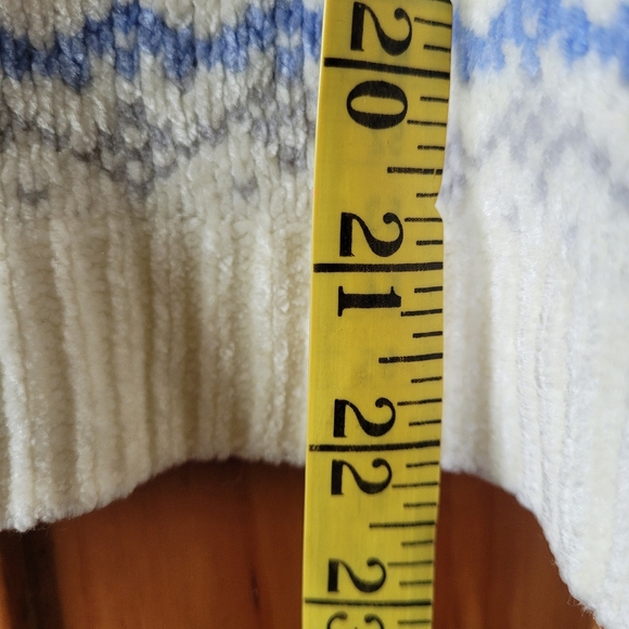 Vintage Nordic Fair Isle Chenille Sweater Cream Blue Lilac size medium petite - Picture 10 of 12